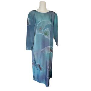 Vintage EJM Made in USA Abstract Print Maxi Dress Size 8 Dark Teal